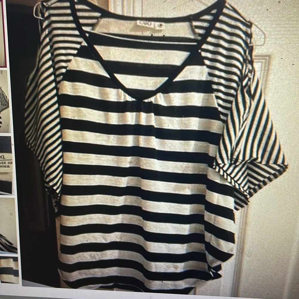 Cato black and white striped cold shoulder top XL